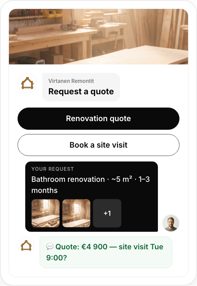 Quote — Descriptions and photos become quote-ready requests.