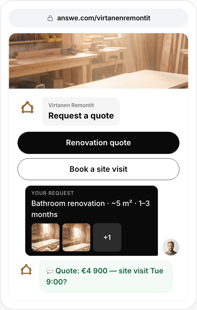 A quote request collecting project details and photos